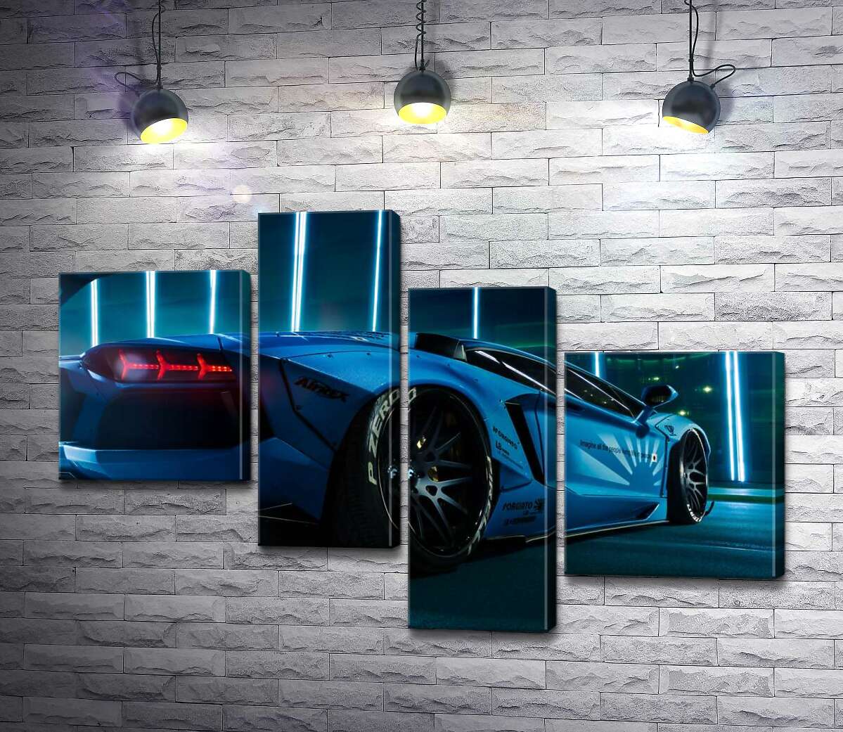 

Модульная картина ArtPoster Лазурный цвет автомобиля Ламборгини (Lamborghini Aventador) 130x89 см Модуль №20