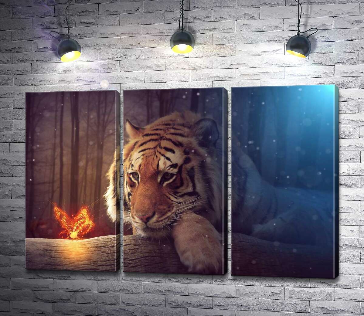 

Модульная картина ArtPoster Могучий тигр наблюдает за огненной бабочкой 102x67 см Модуль №11