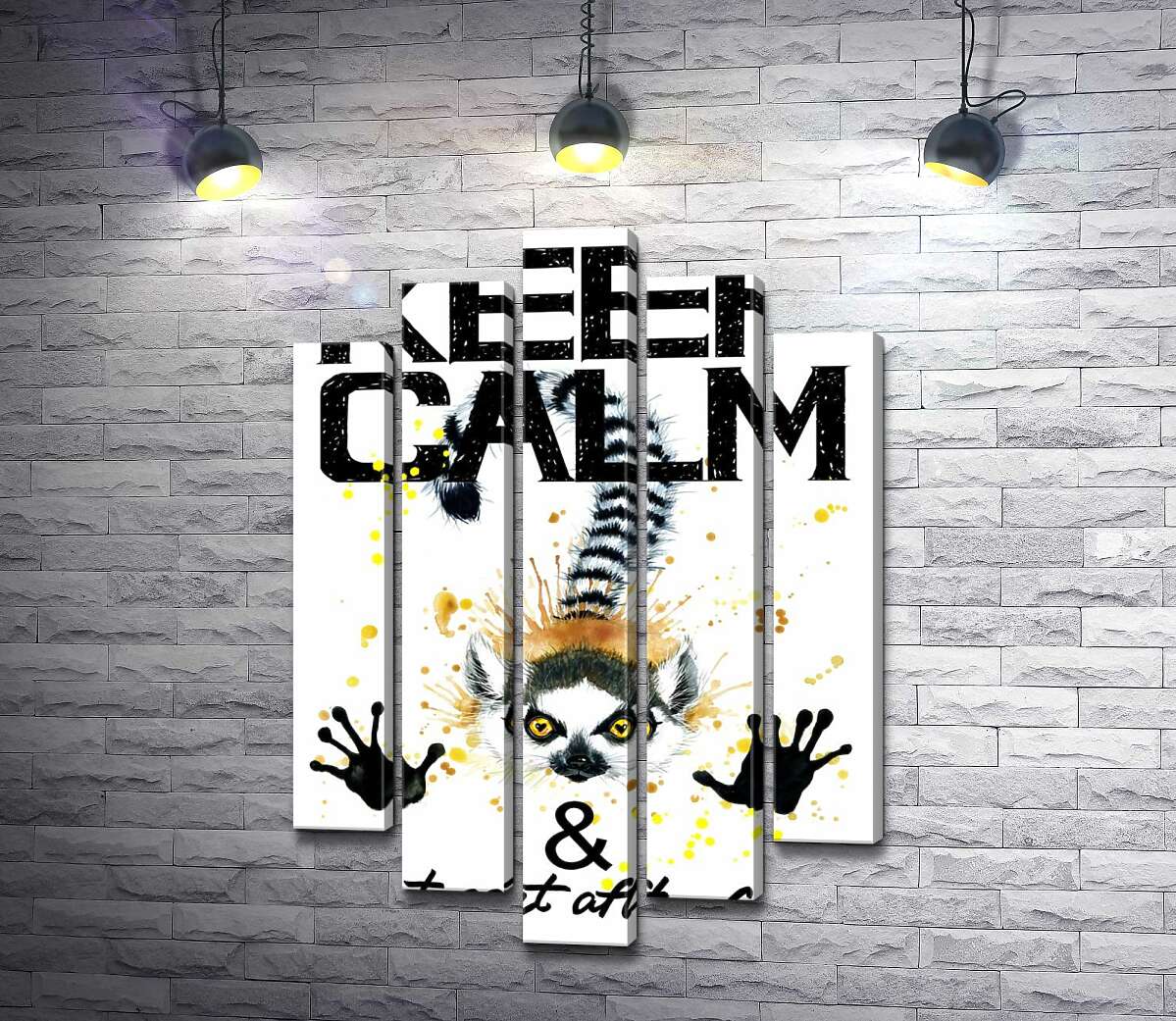 

Модульная картина ArtPoster Лемур тянет лапы вперед под надписью "keep calm and don't eat after 6 p.m." 100x148 см Модуль №26