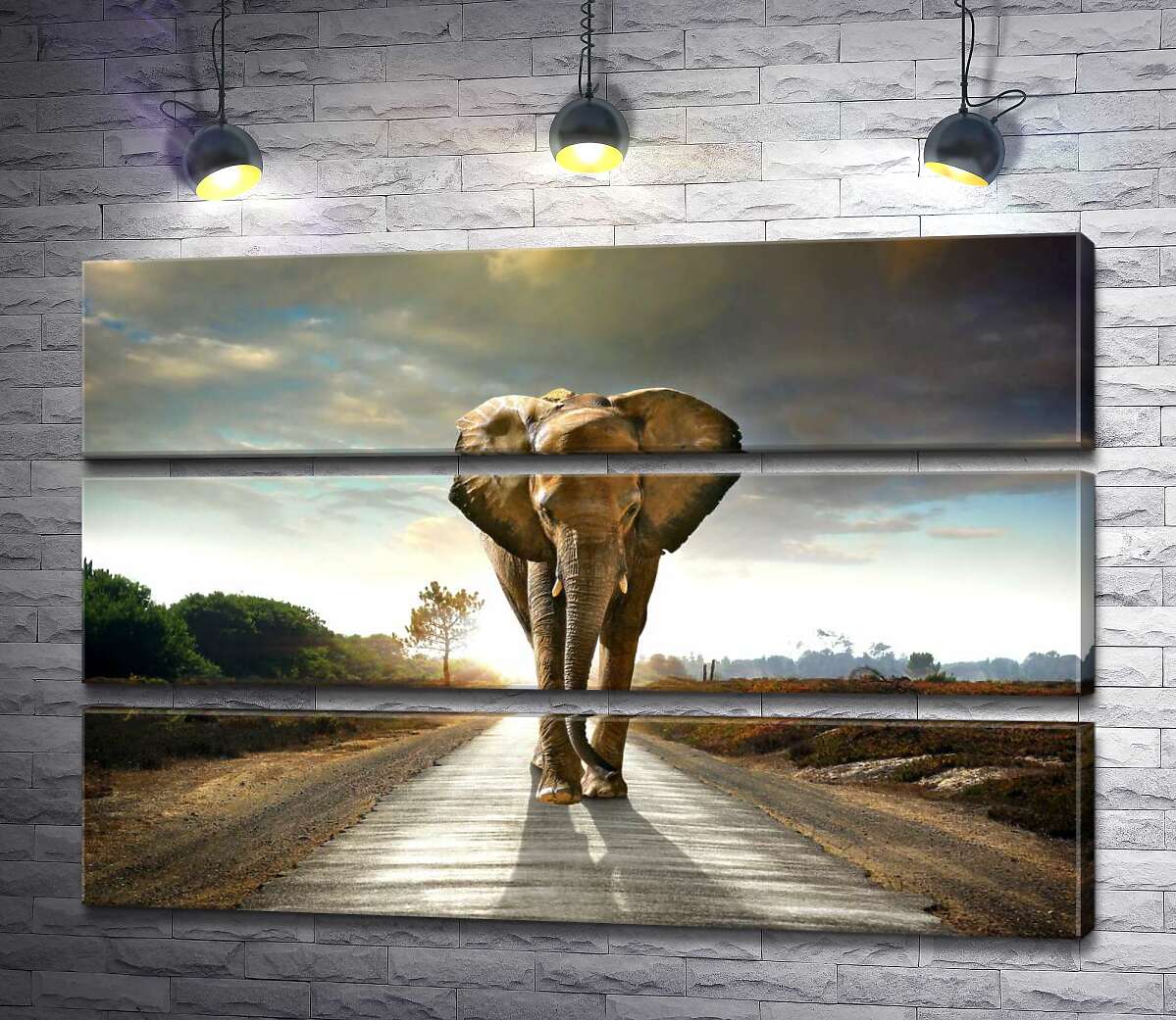 

Модульная картина ArtPoster Массивная фигура следующего по дороге слона 90x60 см Модуль №13