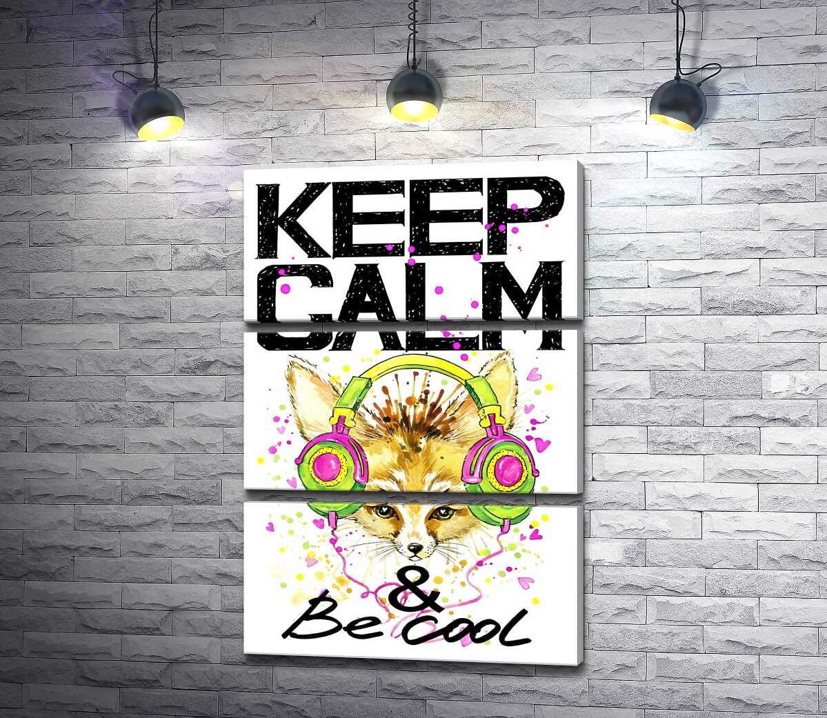 

Модульная картина ArtPoster Лиса фенек в наушниках среди надписи "keep calm and be cool" 130x192 см Модуль №13