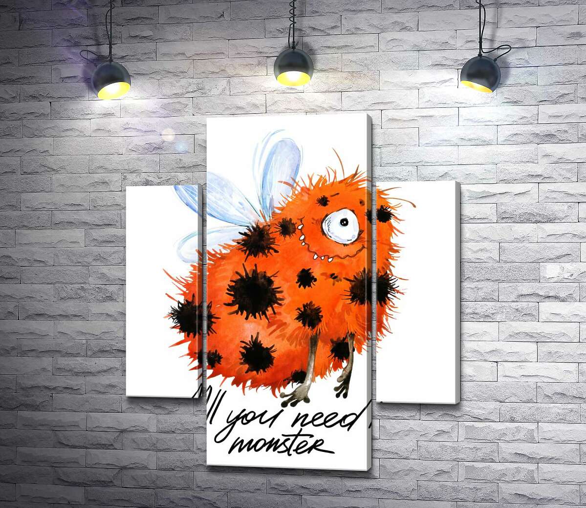 

Модульная картина ArtPoster Красный пятнистый монстр с крыльями и надписью "all you need is monster" 80x95 см Модуль №7