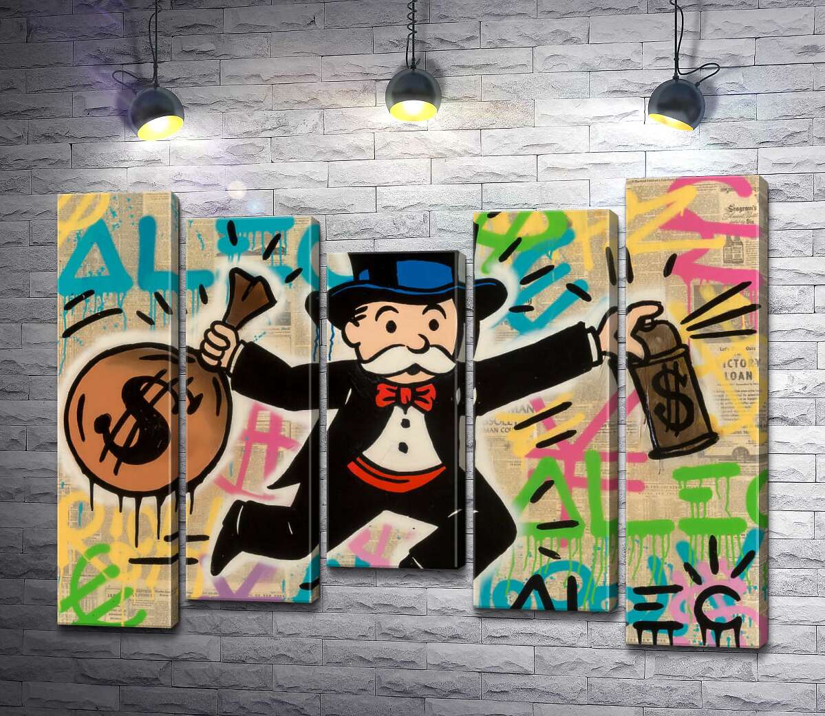 

Модульная картина ArtPoster Мистер Монополи с деньгами (Mr. Monopoly with money) - Алек Монополи (Alec Monopoly) 100x75 см Модуль №28