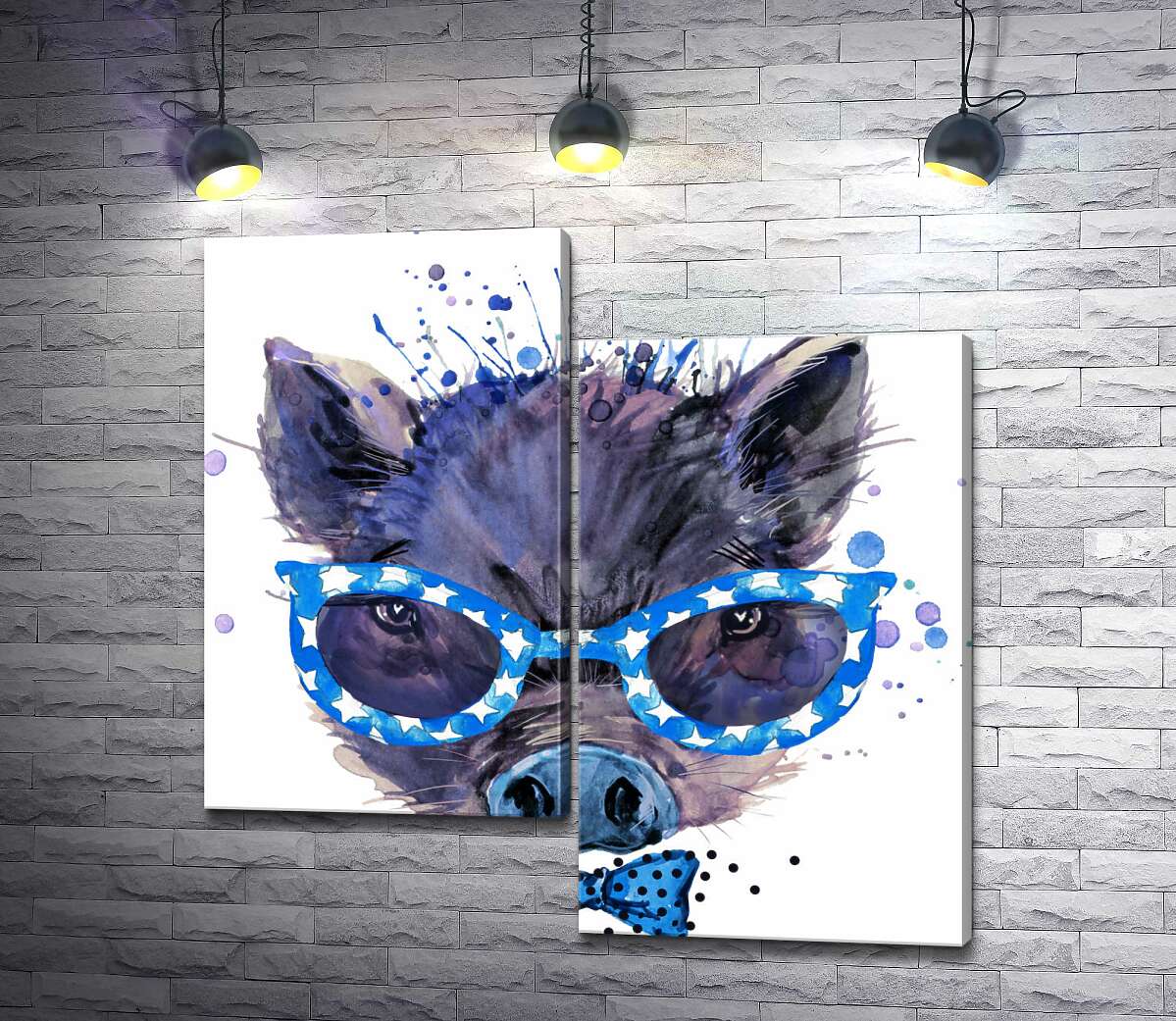 

Модульная картина ArtPoster Модный кабанчик в звездных очках и синем галстуке-бабочке 130x131 см Модуль №5