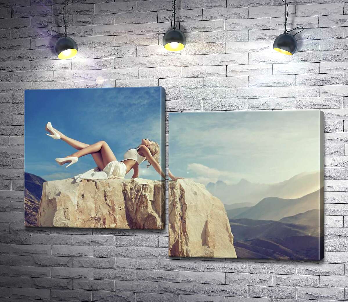 

Модульная картина ArtPoster Модель позирует на скале среди горных хребтов 130x83 см Модуль №5
