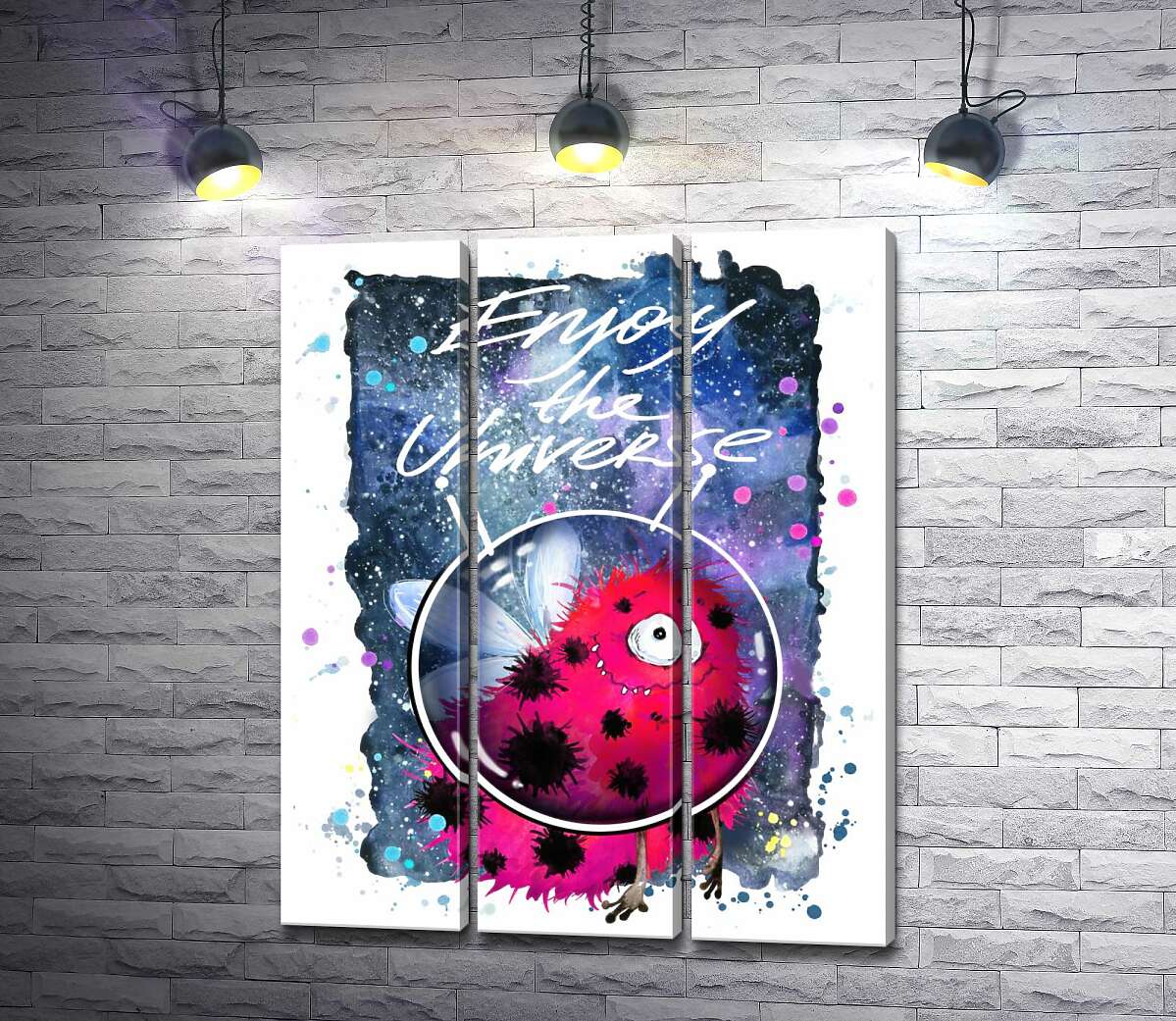 

Модульная картина ArtPoster Красный монстр с крылышками среди космоса с надписью "Enjoy the Universe" 132x166 см Модуль №11