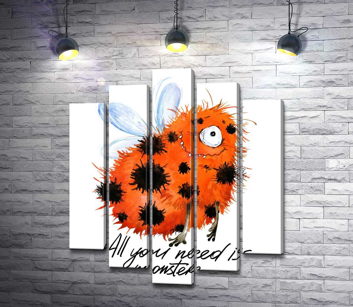 

Модульная картина ArtPoster Красный пятнистый монстр с крыльями и надписью "all you need is monster" 100x120 см Модуль №26