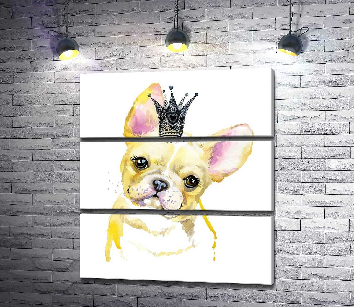 

Модульная картина ArtPoster Милая мордашка французского бульдога с ажурной короной на голове 130x144 см Модуль №13