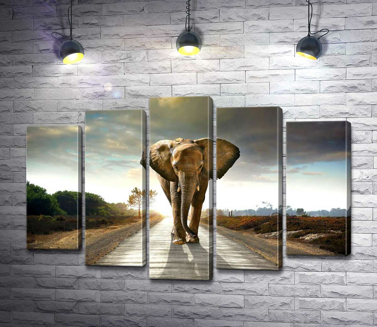 

Модульная картина ArtPoster Массивная фигура следующего по дороге слона 130x88 см Модуль №26