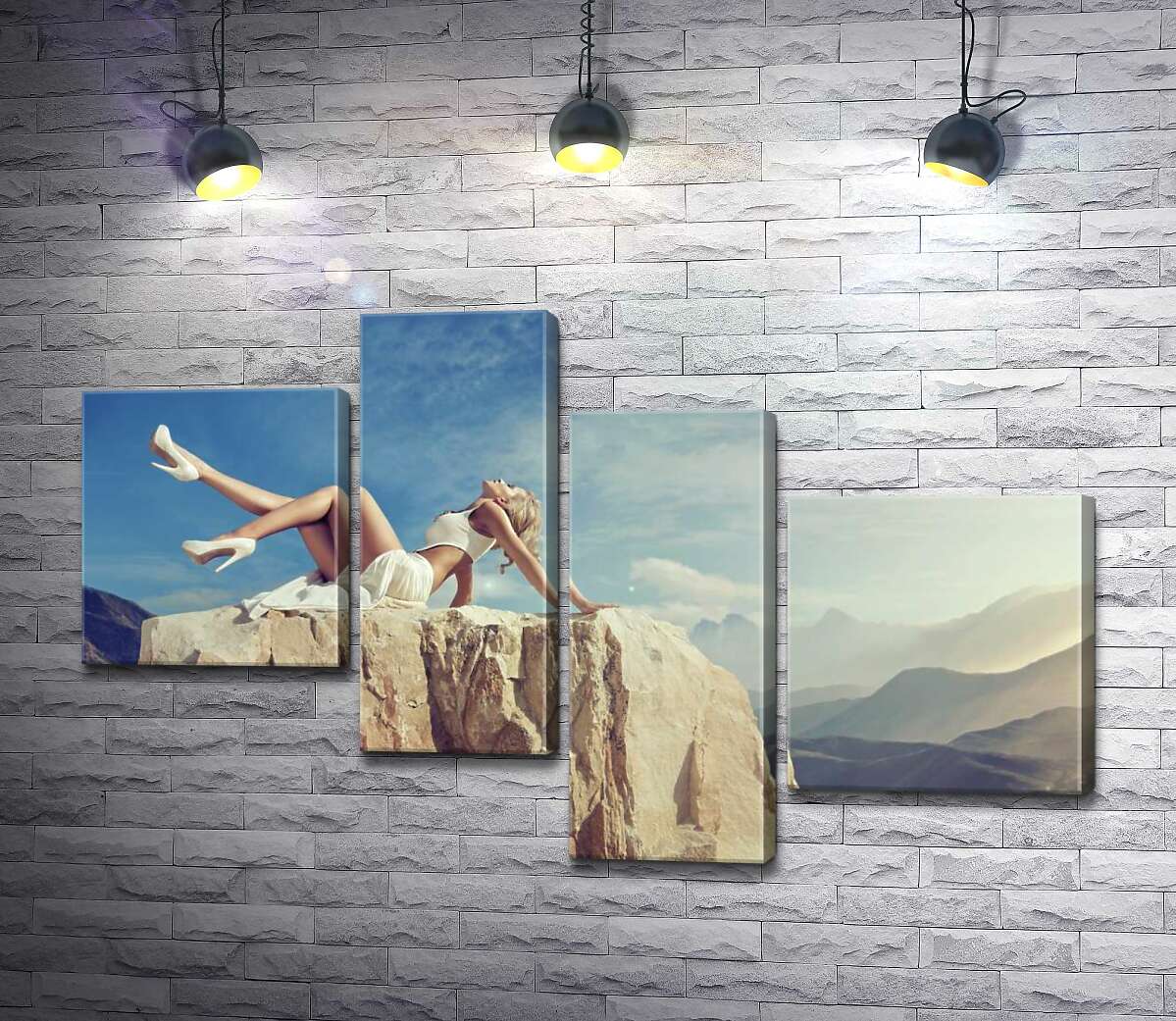 

Модульная картина ArtPoster Модель позирует на скале среди горных хребтов 130x83 см Модуль №20