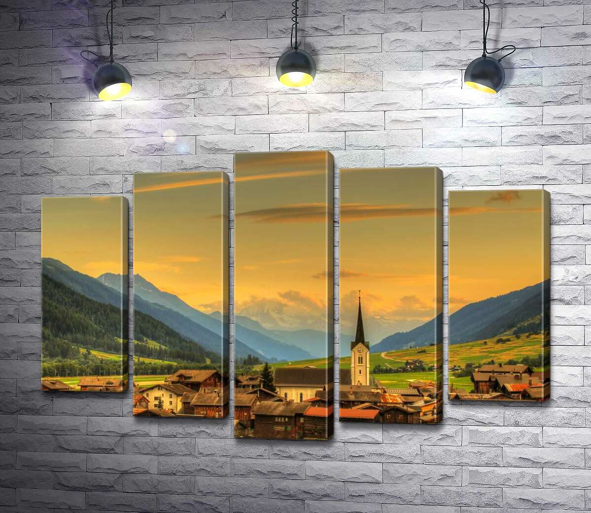 

Модульная картина ArtPoster Летний вечер в горном швейцарском городке Ульрихен 100x69 см Модуль №26