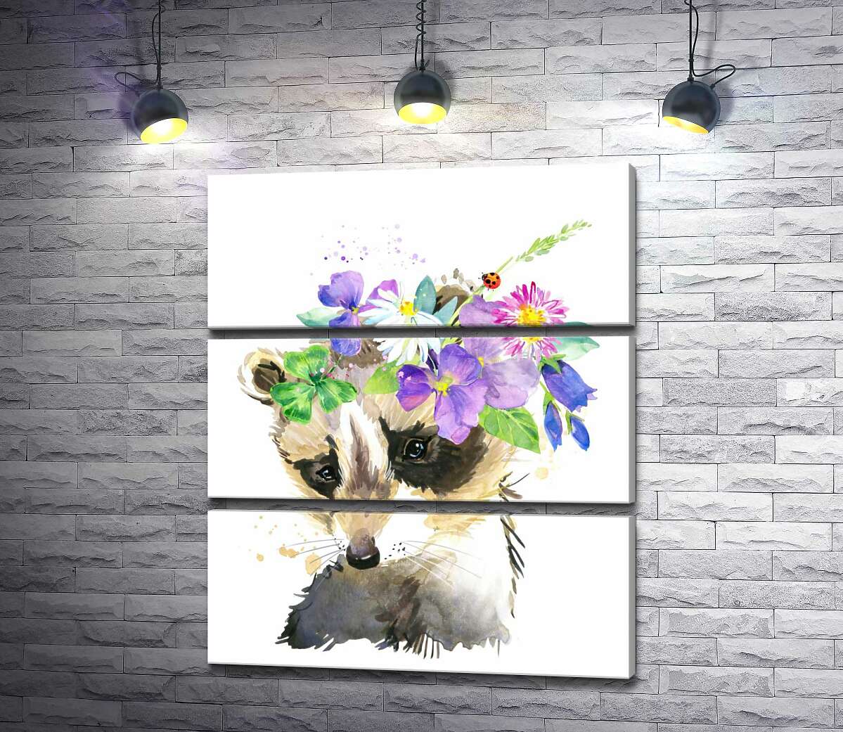 

Модульная картина ArtPoster Макушка енота украшена венком цветов 100x120 см Модуль №13