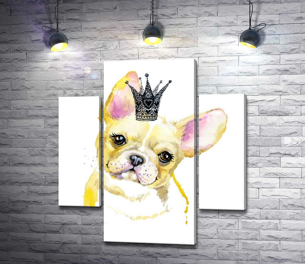

Модульная картина ArtPoster Милая мордашка французского бульдога с ажурной короной на голове 131x144 см Модуль №7
