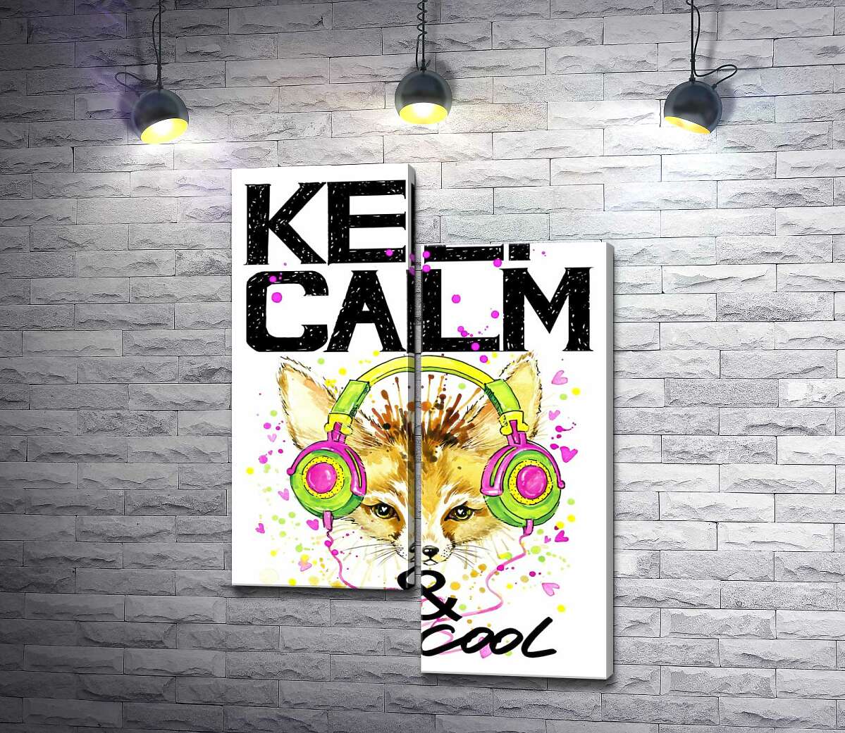 

Модульная картина ArtPoster Лиса фенек в наушниках среди надписи "keep calm and be cool" 50x74 см Модуль №5