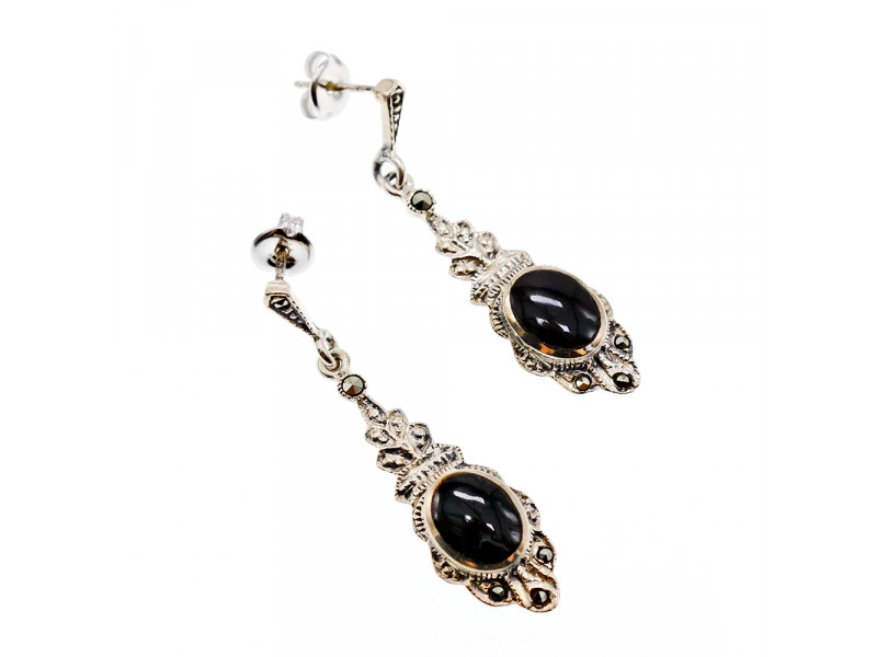 

Серебряные серьги с ониксом и марказитом Натуральный Sky Jewelry 003649