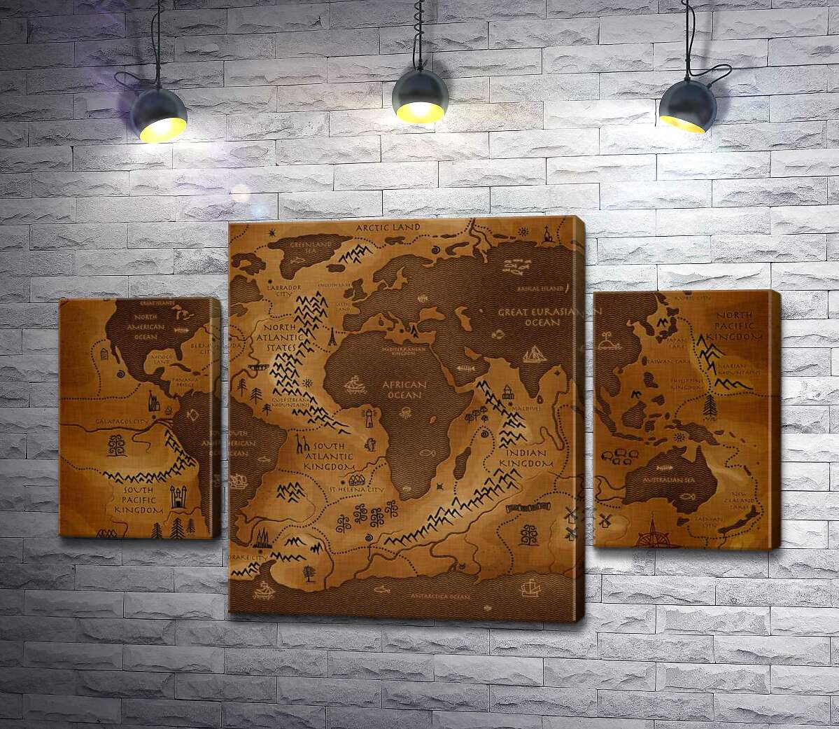 

Модульная картина ArtPoster Обмен суши и воды на фантастической карте мира 131x83 см Модуль №7