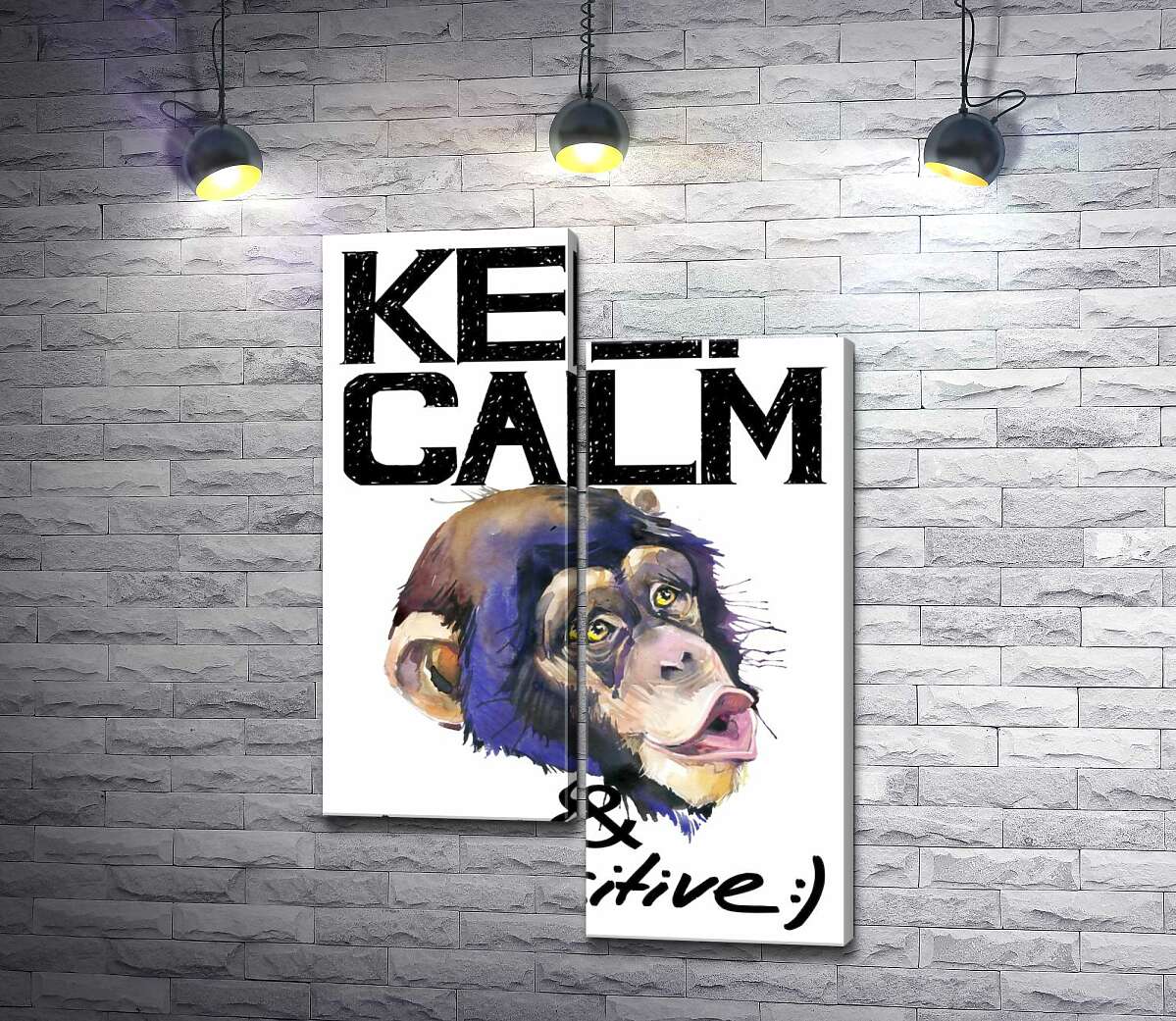 

Модульная картина ArtPoster Мордочка обезьяны среди надписи "keep calm and be positive" 130x191 см Модуль №5