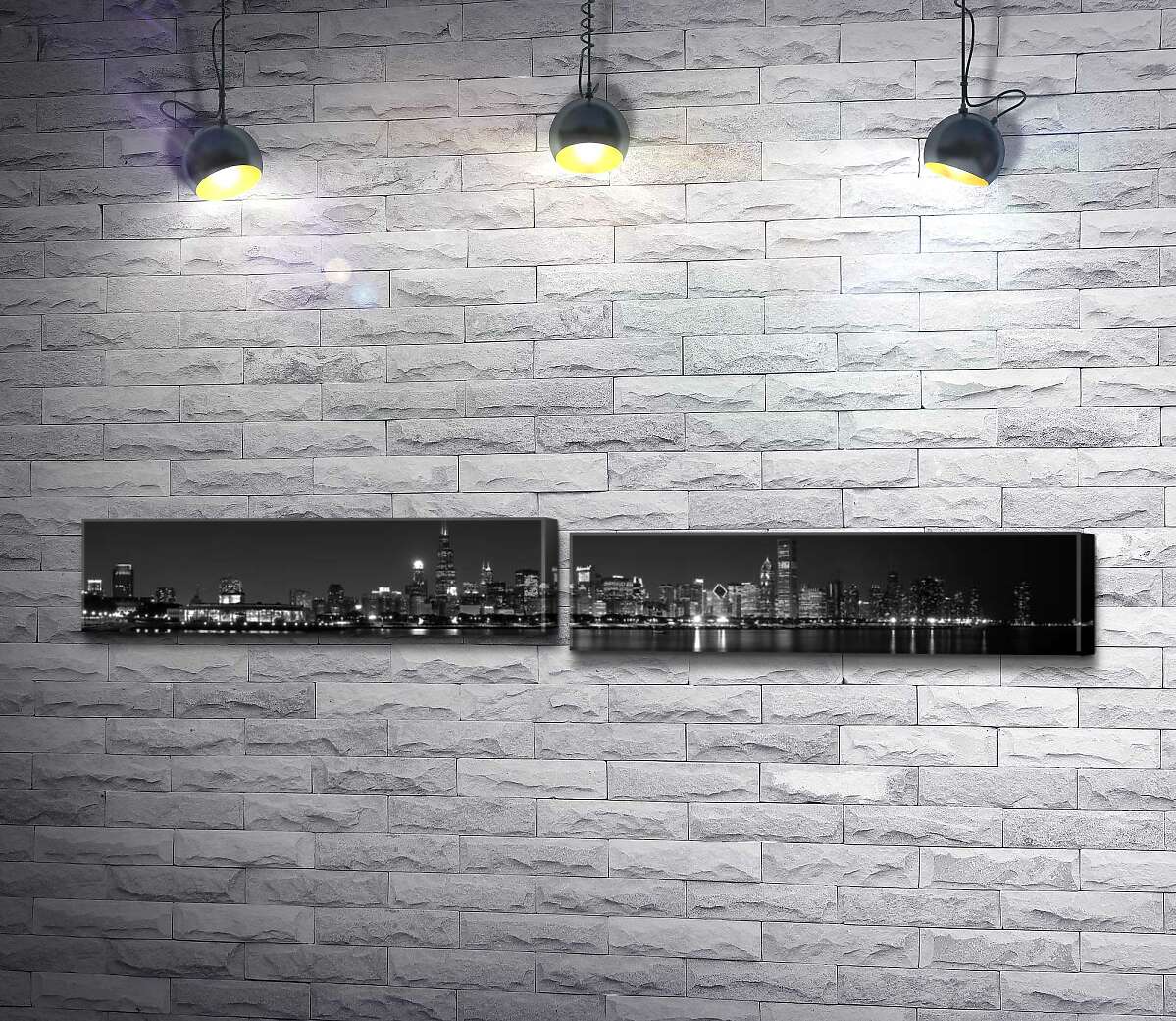 

Модульная картина ArtPoster Ночная панорама черно-белого Чикаго 146x25 см Модуль №5