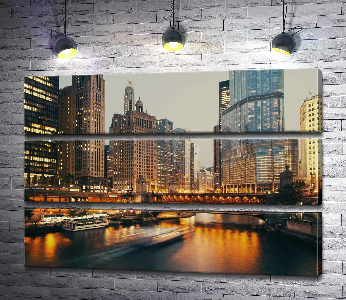 

Модульная картина ArtPoster Огни моста отражаются в воде на набережной Чикаго 130x87 см Модуль №13