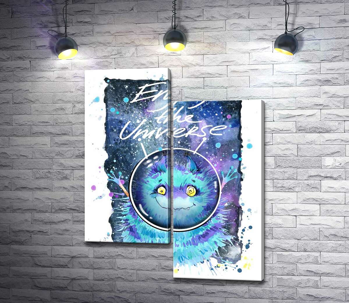 

Модульная картина ArtPoster Монстр с голубой шерстью летает в космосе с надписью "Enjoy the Universe" 50x65 см Модуль №5