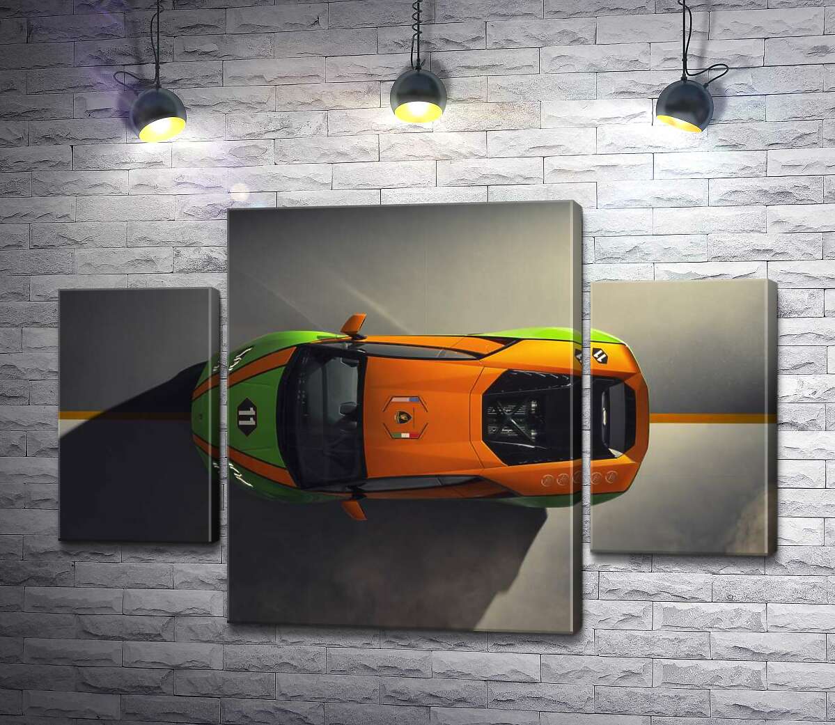 

Модульная картина ArtPoster Оранжево-зеленая яркость эксклюзивной модели автомобиля Ламборгини (Lamborghini Huracan Evo GT Celebration) 100x69 см Модуль №7