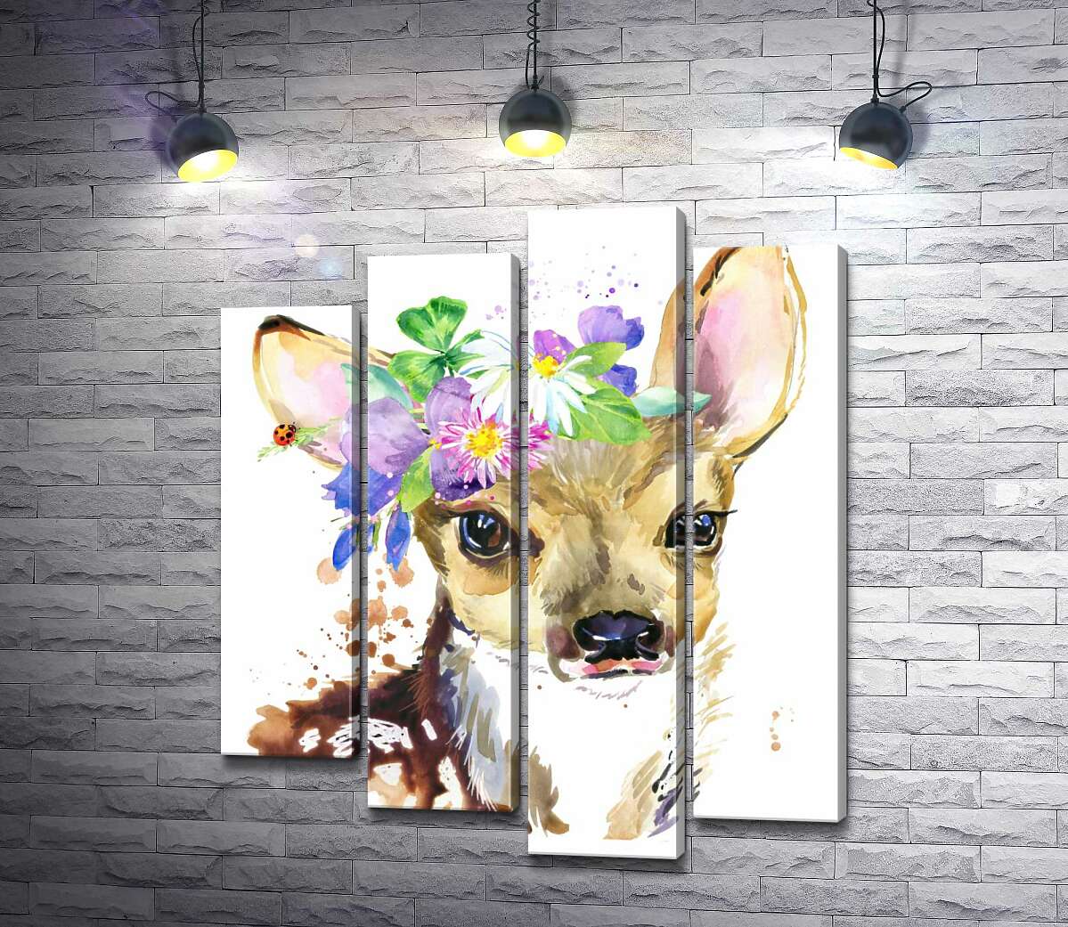 

Модульная картина ArtPoster Олененок с букетом полевых цветов возле уха 132x156 см Модуль №21