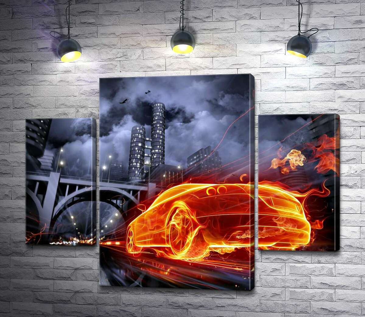 

Модульная картина ArtPoster Огненный призрак автомобиля несется под мост ночного города 131x100 см Модуль №7