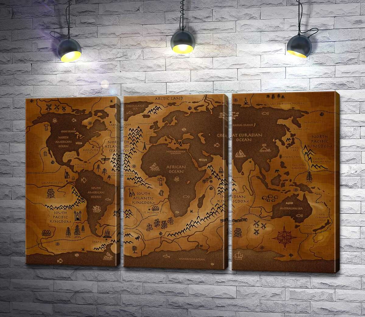 

Модульная картина ArtPoster Обмен суши и воды на фантастической карте мира 102x63 см Модуль №11