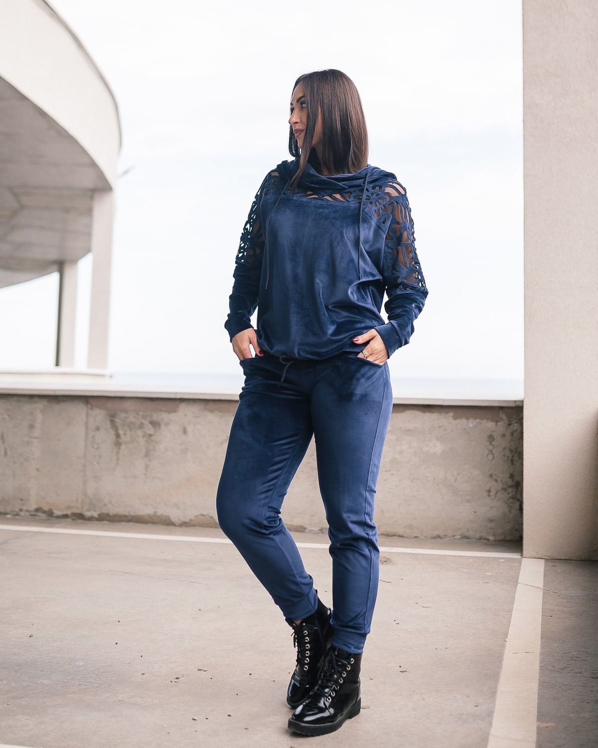 

Костюм спортивный женский с капюшоном вставки перфорация Miss Podium Синий, Костюм спортивный женский с капюшоном вставки перфорация Miss Podium Синий 48-50