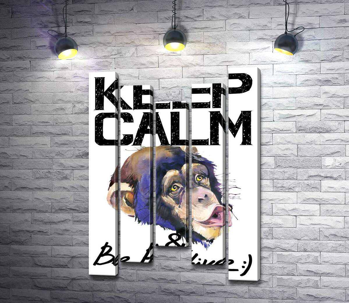 

Модульная картина ArtPoster Мордочка обезьяны среди надписи "keep calm and be positive" 130x192 см Модуль №28