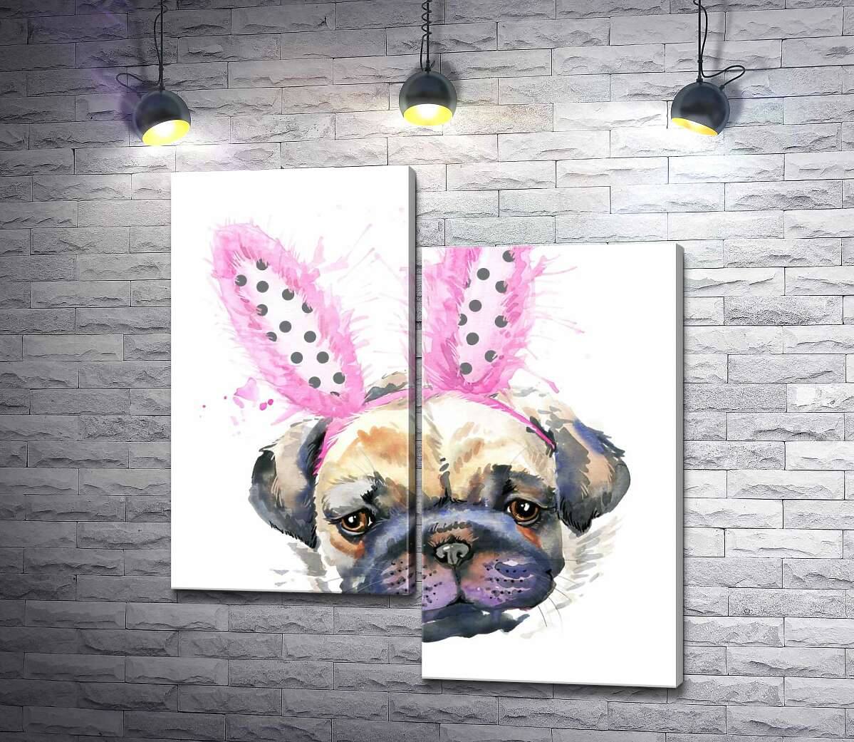 

Модульная картина ArtPoster Мопс с розовыми пушистыми ушами зайчика 130x143 см Модуль №5