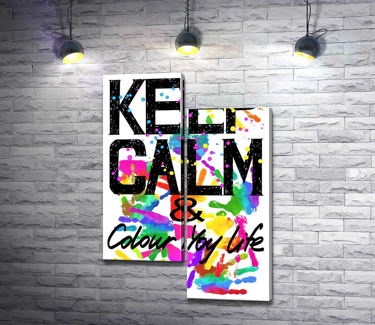 

Модульная картина ArtPoster Надпись "keep calm and colour your life" на фоне отпечатков рук 130x191 см Модуль №5