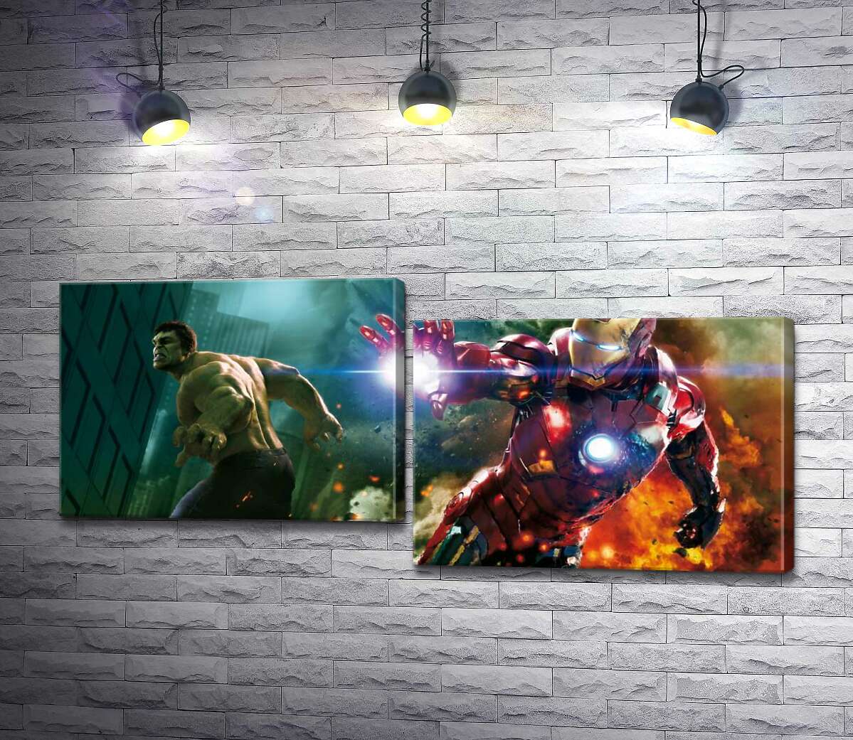 

Модульная картина ArtPoster Непобедимые Халк (Hulk) и Железный человек (Iron Man) в фильме "Мстители" (The Avengers) 130x58 см Модуль №5