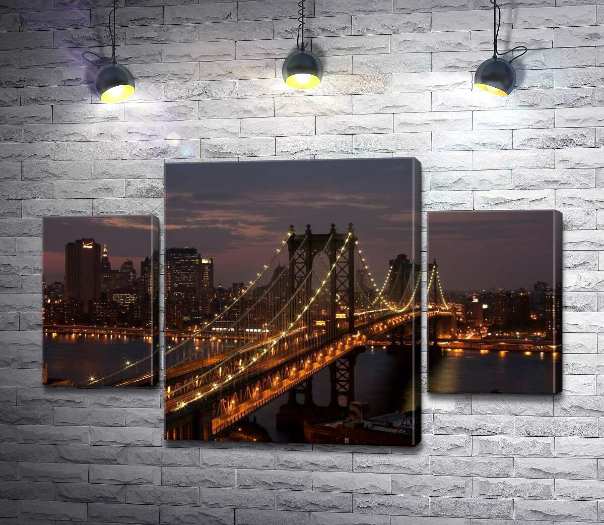 

Модульная картина ArtPoster Огни Бруклинского моста (The Brooklyn Bridge) освещают ночную дорогу 100x64 см Модуль №7