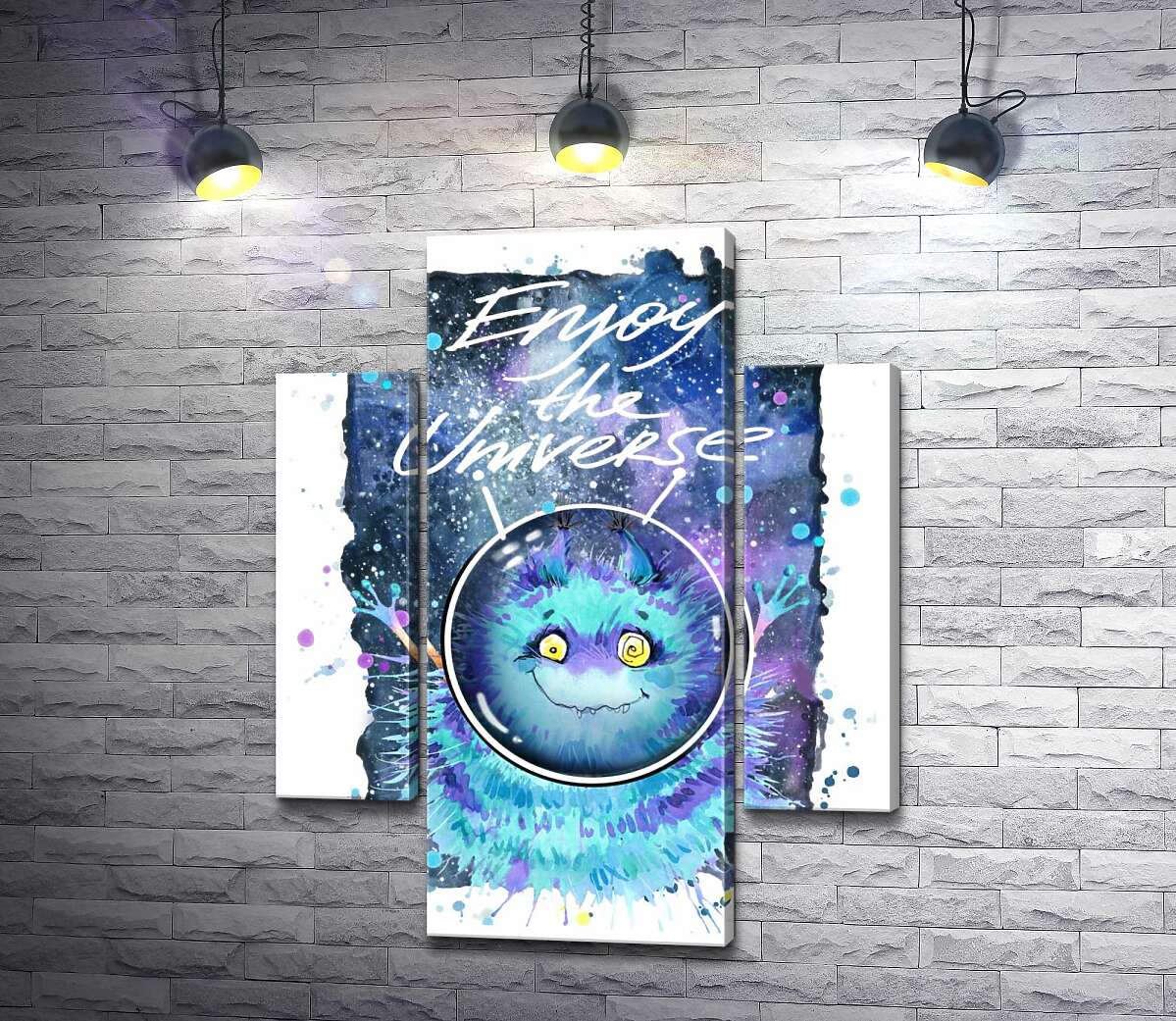 

Модульная картина ArtPoster Монстр с голубой шерстью летает в космосе с надписью "Enjoy the Universe" 80x104 см Модуль №7