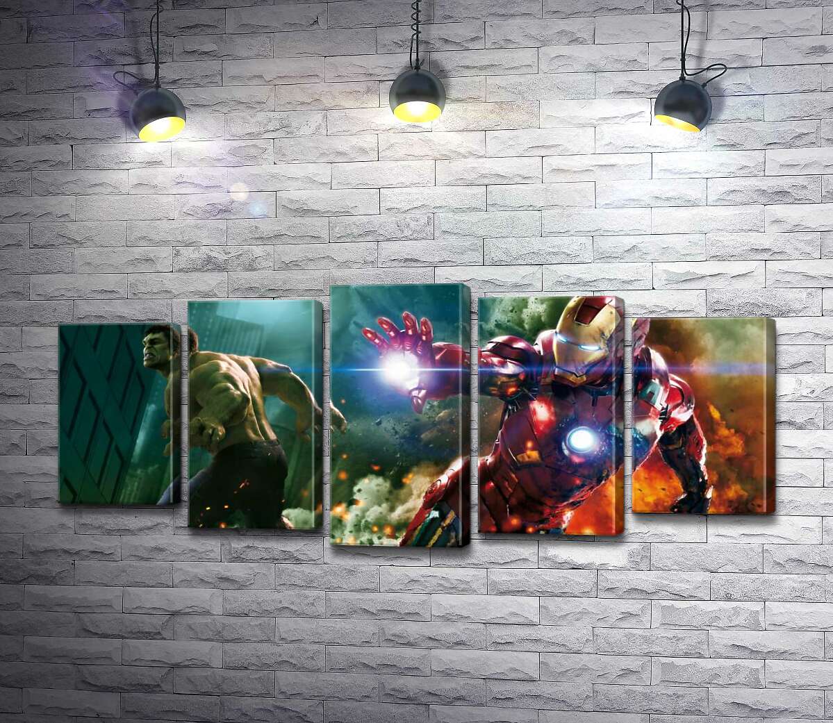 

Модульная картина ArtPoster Непобедимые Халк (Hulk) и Железный человек (Iron Man) в фильме "Мстители" (The Avengers) 100x46 см Модуль №26
