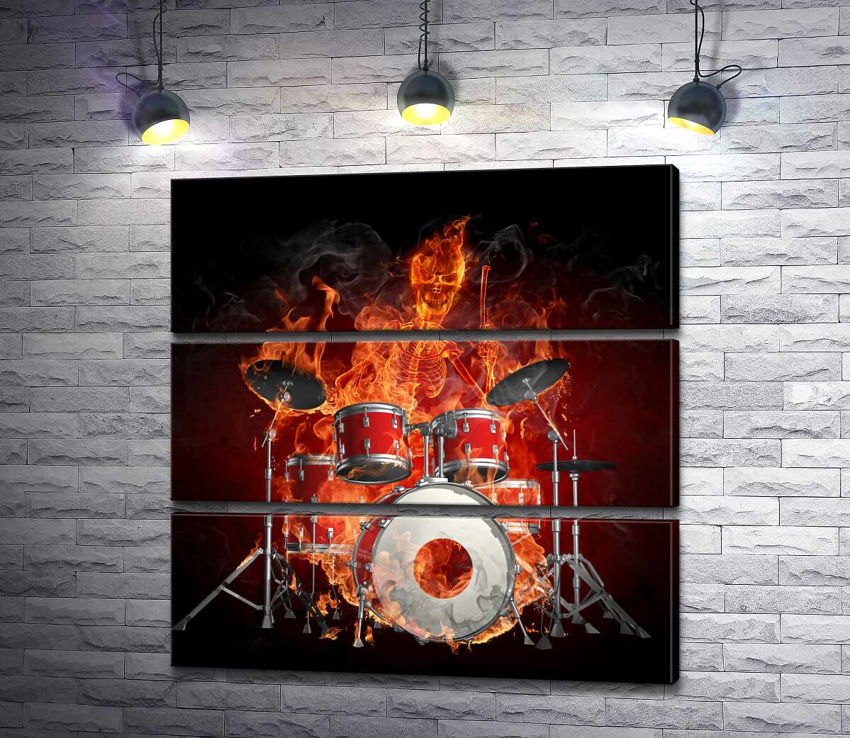 

Модульная картина ArtPoster Огненный скелет со страстью играет на барабанах 60x60 см Модуль №13