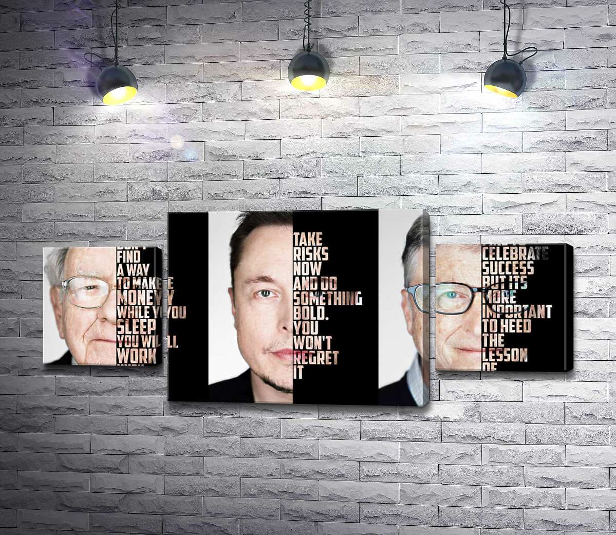 

Модульная картина ArtPoster Мотивирующие цитаты самых успешных инвесторов: Уоррена Баффета (Warren Buffett), Илона Маска (Elon Musk), Билла Гейтса (Bill Gates) 80x35 см Модуль №7