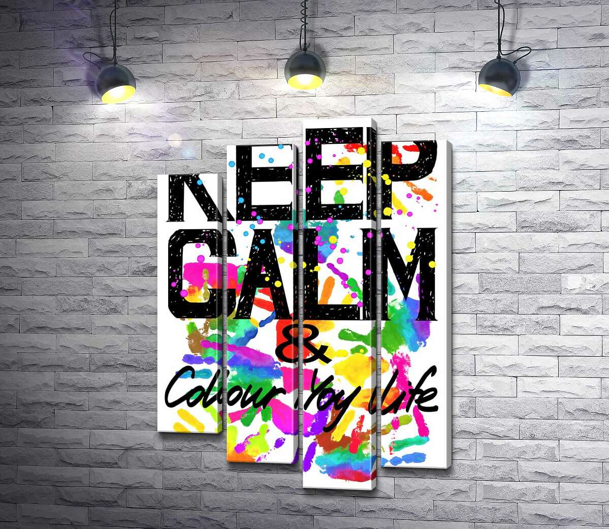 

Модульная картина ArtPoster Надпись "keep calm and colour your life" на фоне отпечатков рук 100x147 см Модуль №21