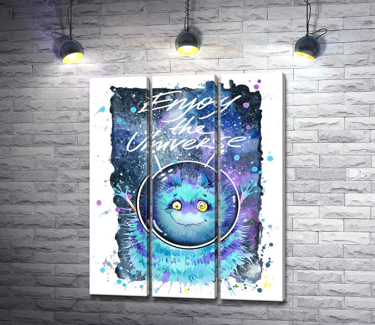 

Модульная картина ArtPoster Монстр с голубой шерстью летает в космосе с надписью "Enjoy the Universe" 60x77 см Модуль №11