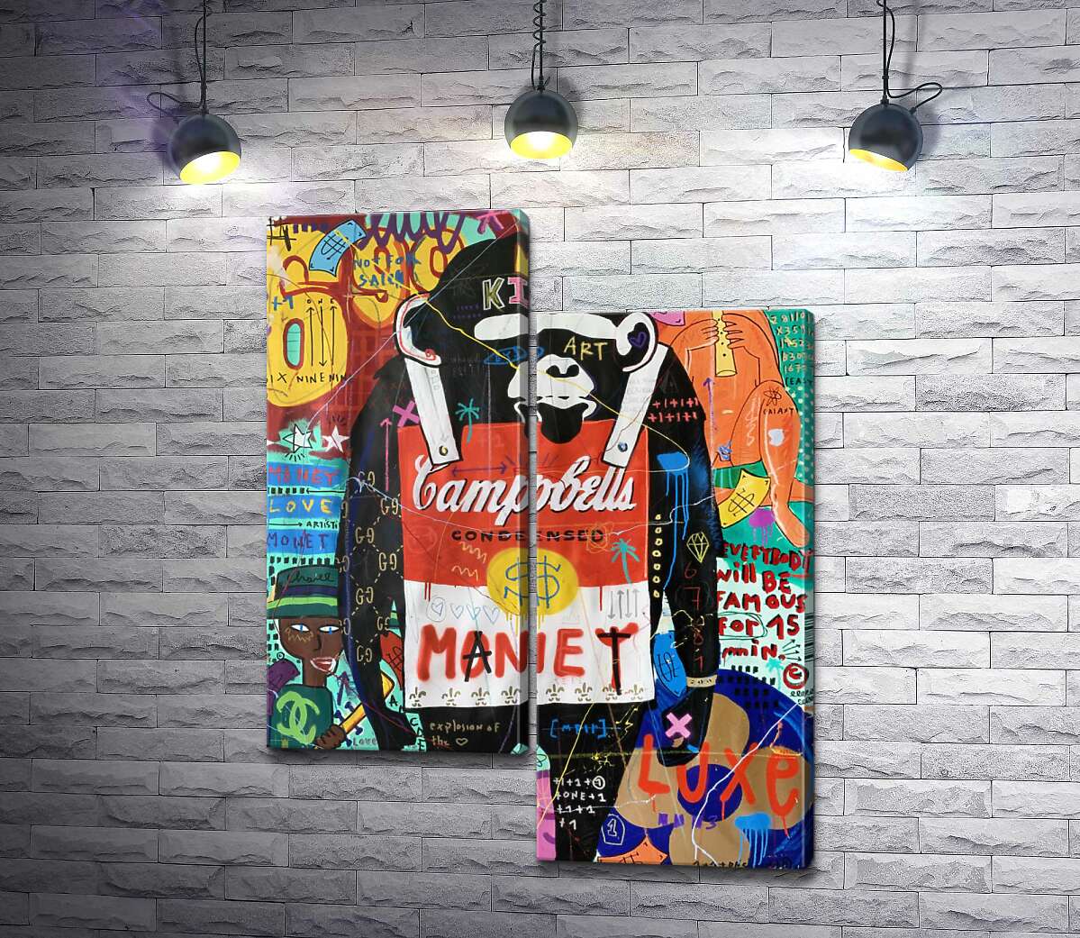 

Модульная картина ArtPoster Обезьяна с супом Кэмпбелл (Campbell's soup monkey) – Джисбар 130x170 см Модуль №5