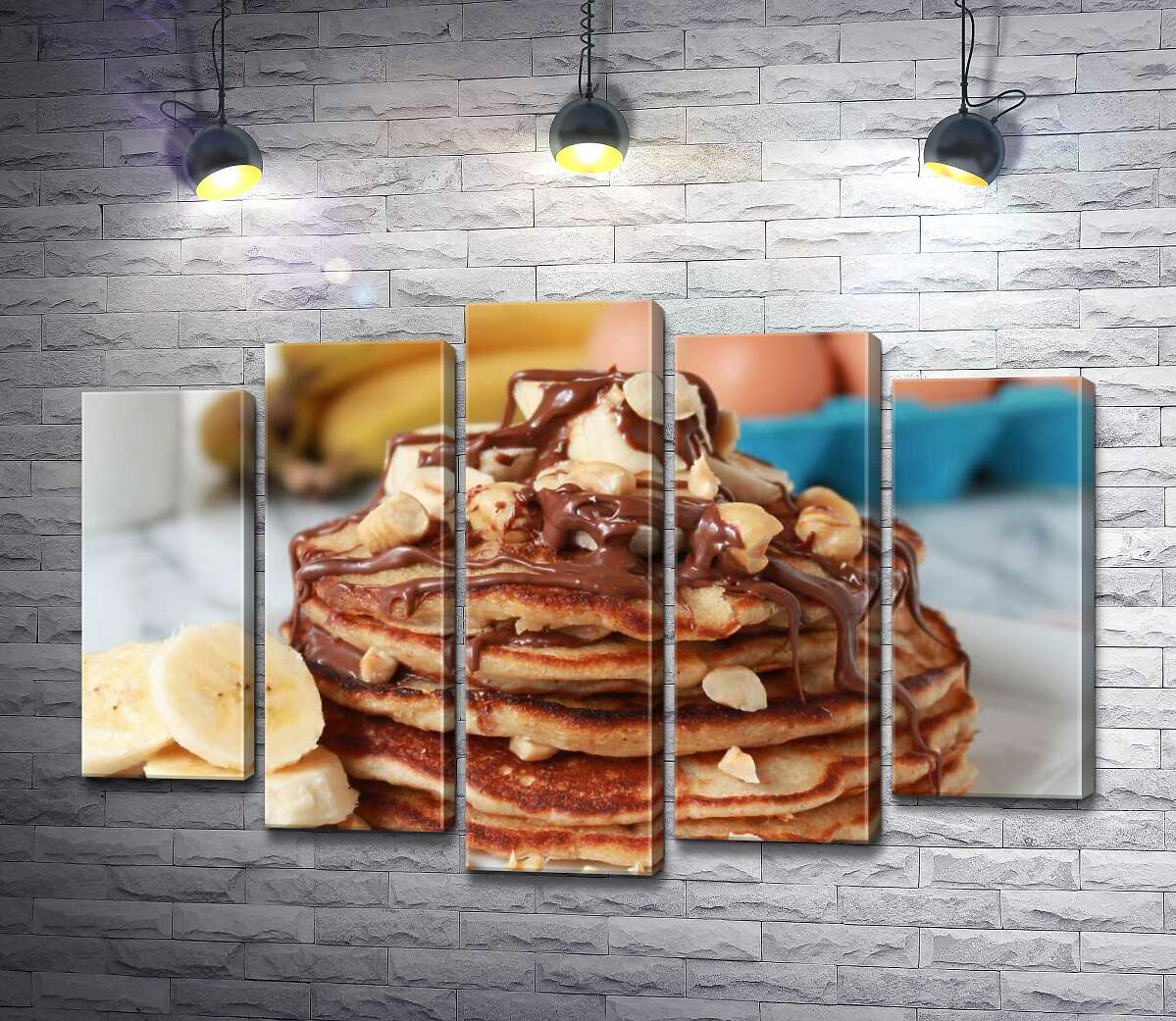 

Модульная картина ArtPoster Нежный вкус панкейков со сладким сочетанием шоколада и бананов 130x88 см Модуль №26