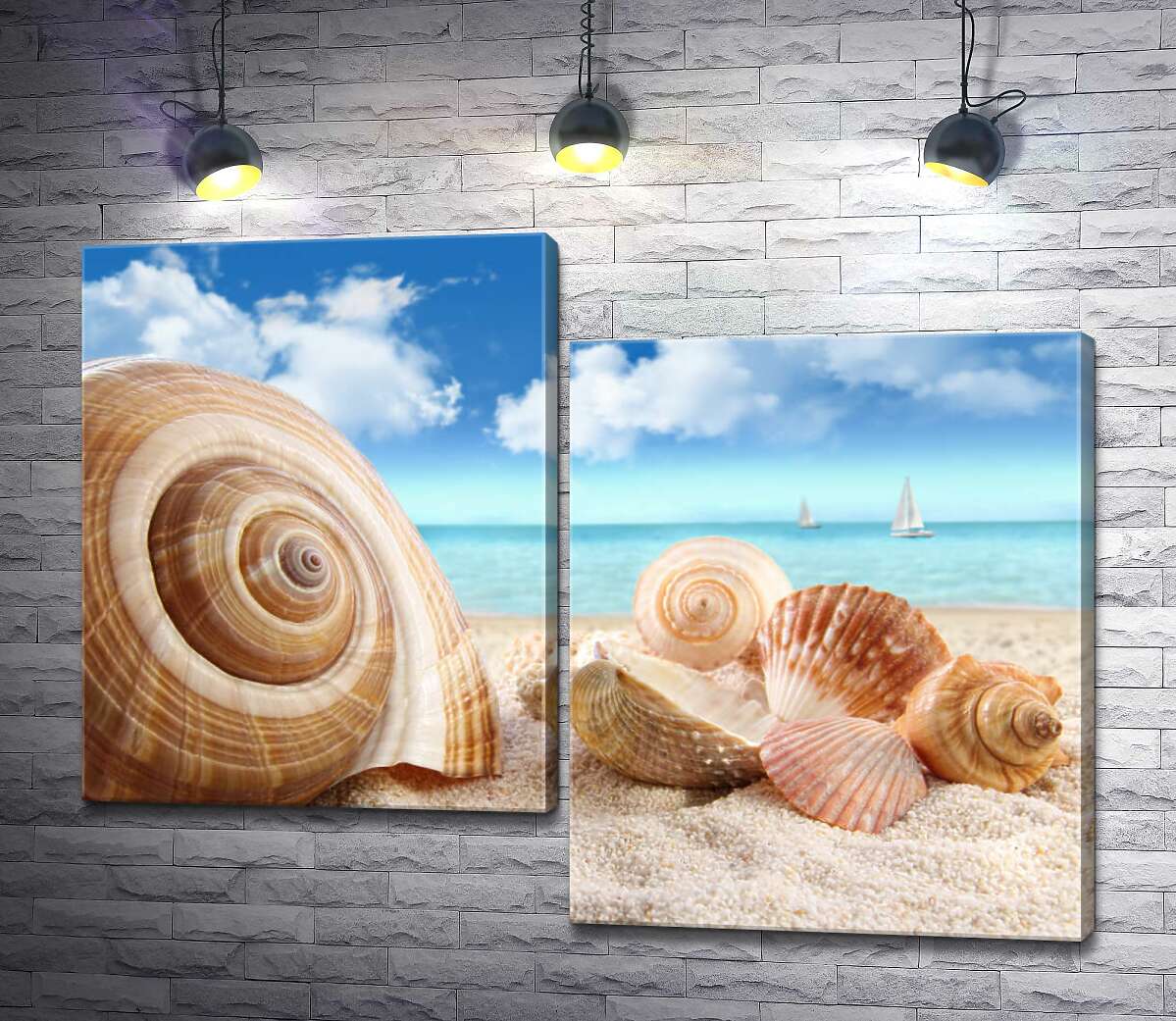 

Модульная картина ArtPoster Морские ракушки на золотистом песке 130x98 см Модуль №5