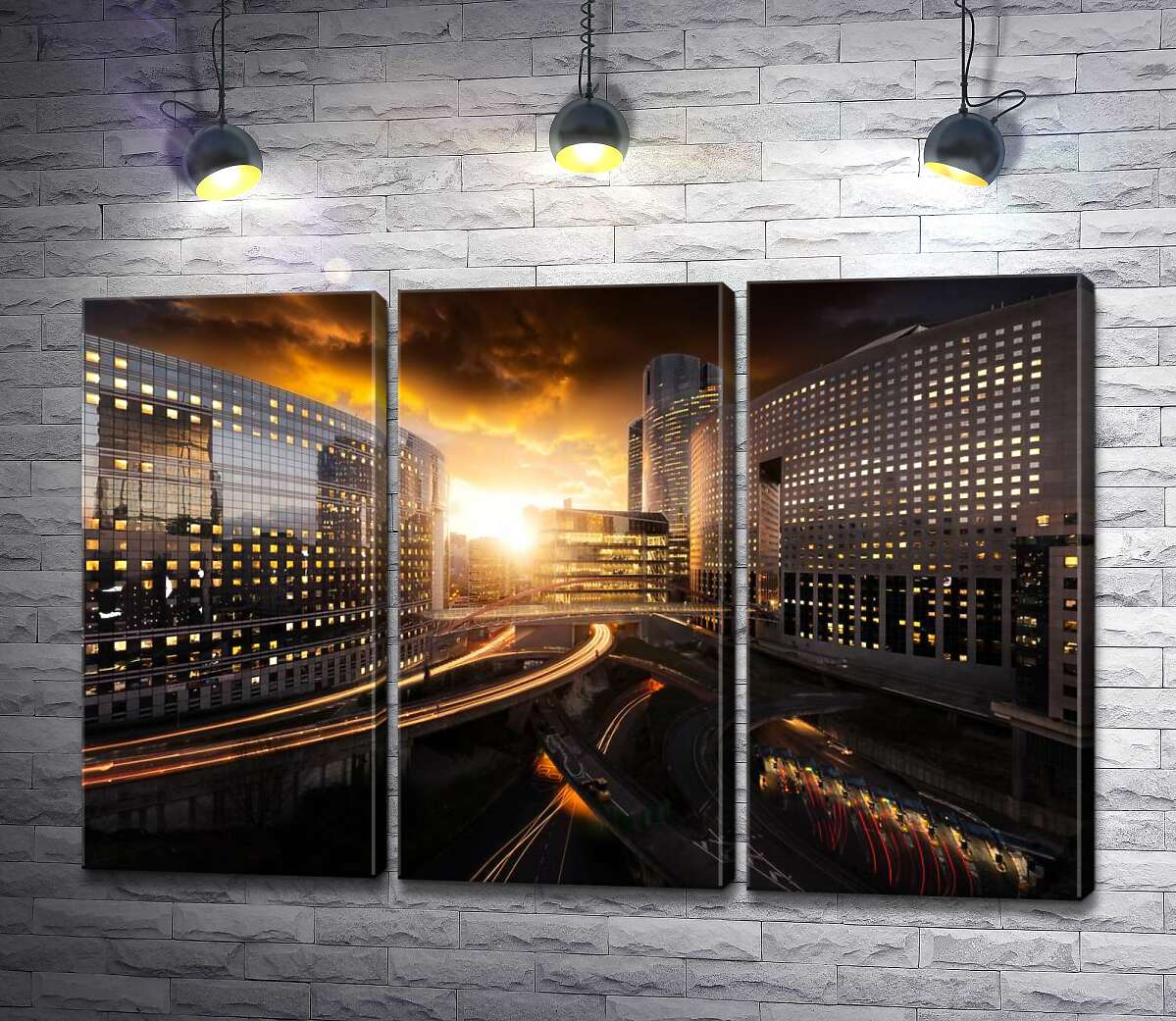 

Модульная картина ArtPoster Оранжевый восход над деловым кварталом Парижа 132x87 см Модуль №11