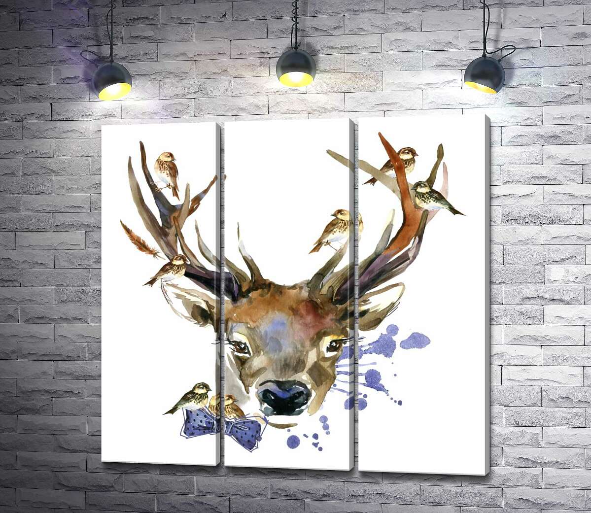 

Модульная картина ArtPoster Олень-джентльмен с воробьями на рогах 132x130 см Модуль №11