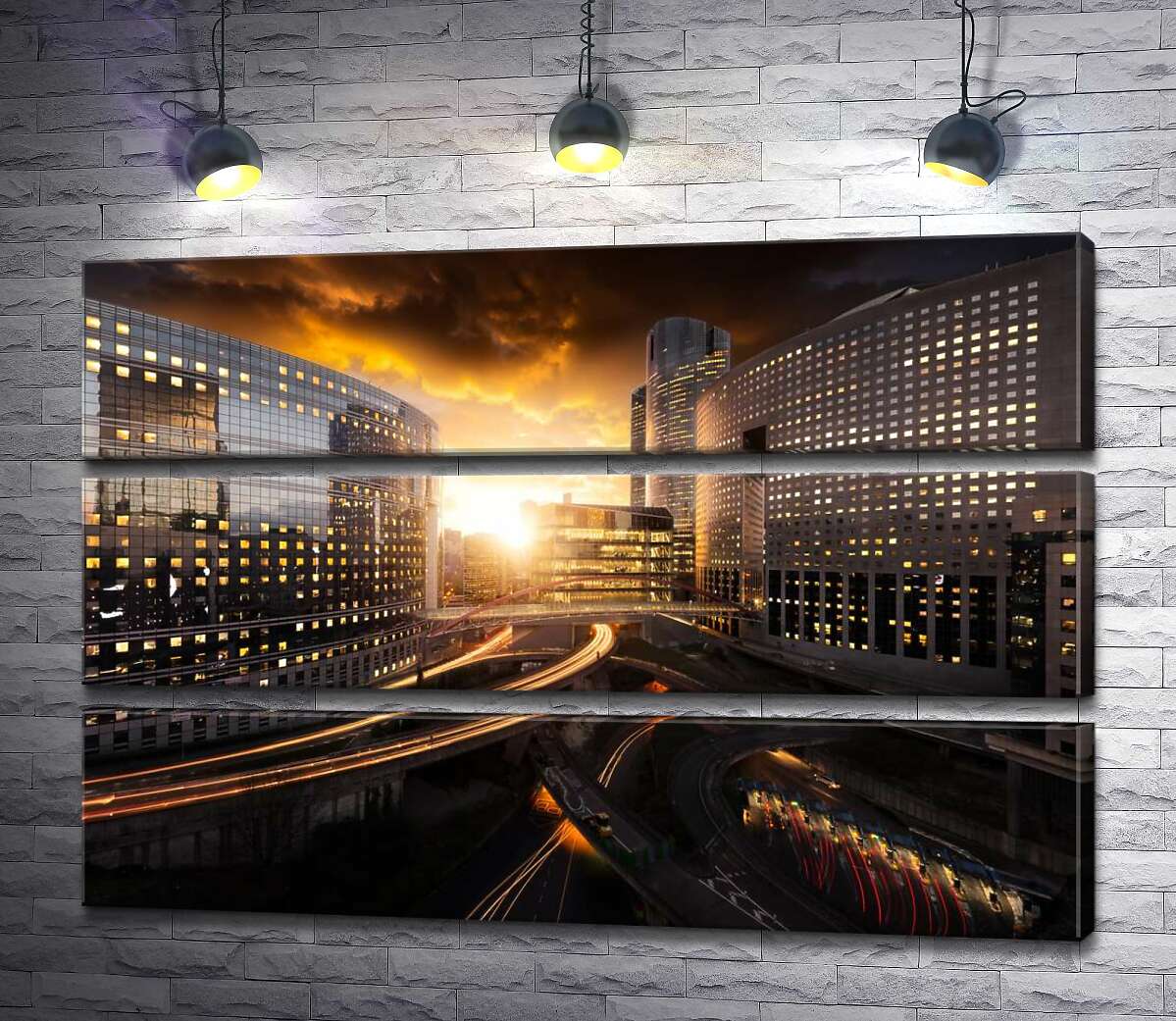 

Модульная картина ArtPoster Оранжевый восход над деловым кварталом Парижа 90x60 см Модуль №13