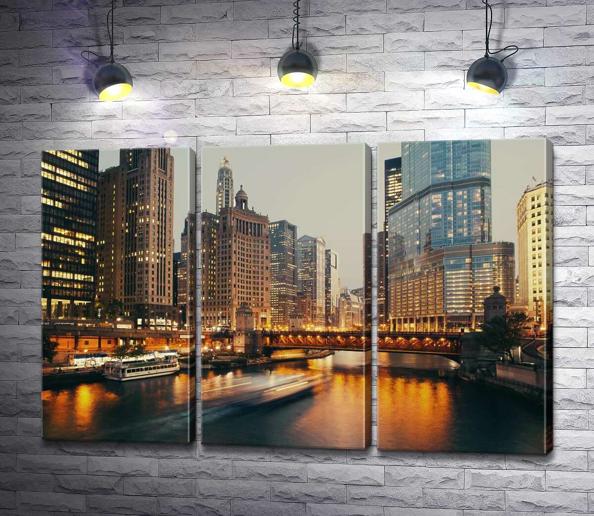 

Модульная картина ArtPoster Огни моста отражаются в воде на набережной Чикаго 102x67 см Модуль №11