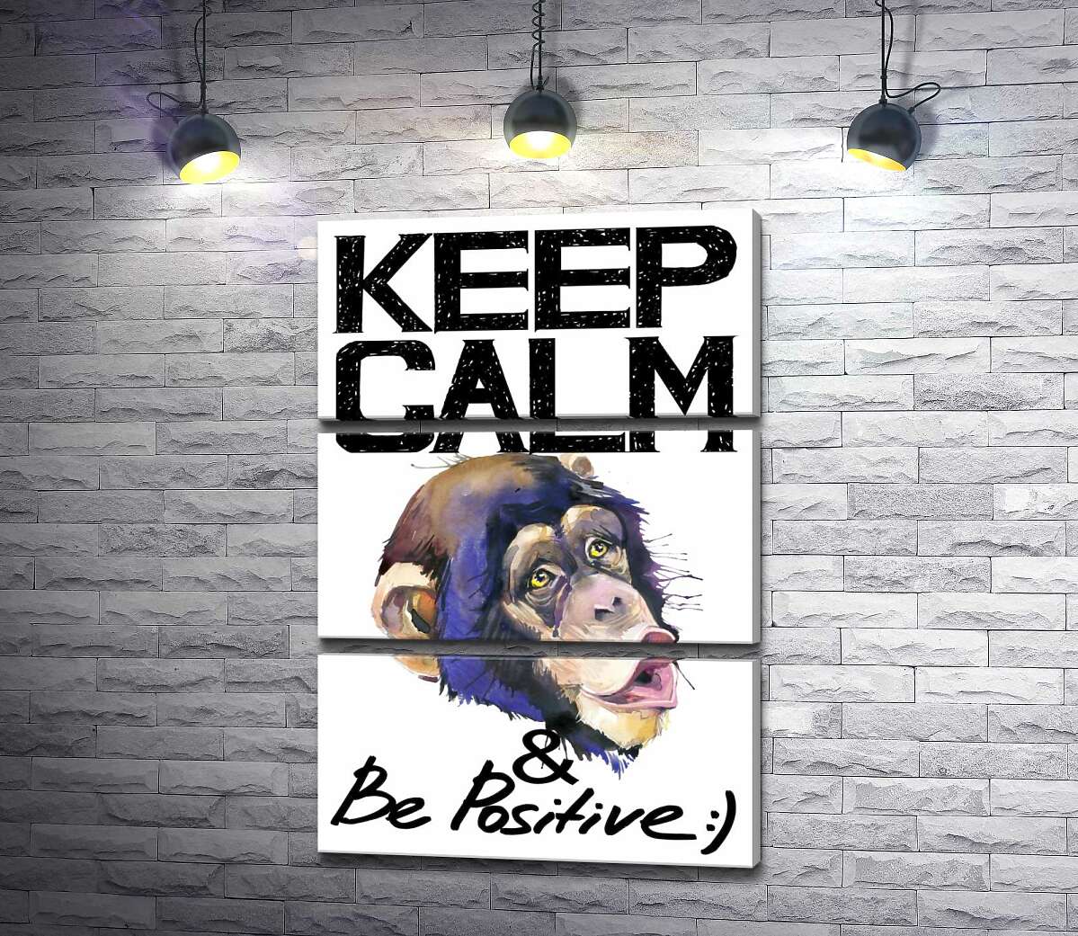 

Модульная картина ArtPoster Мордочка обезьяны среди надписи "keep calm and be positive" 130x192 см Модуль №13