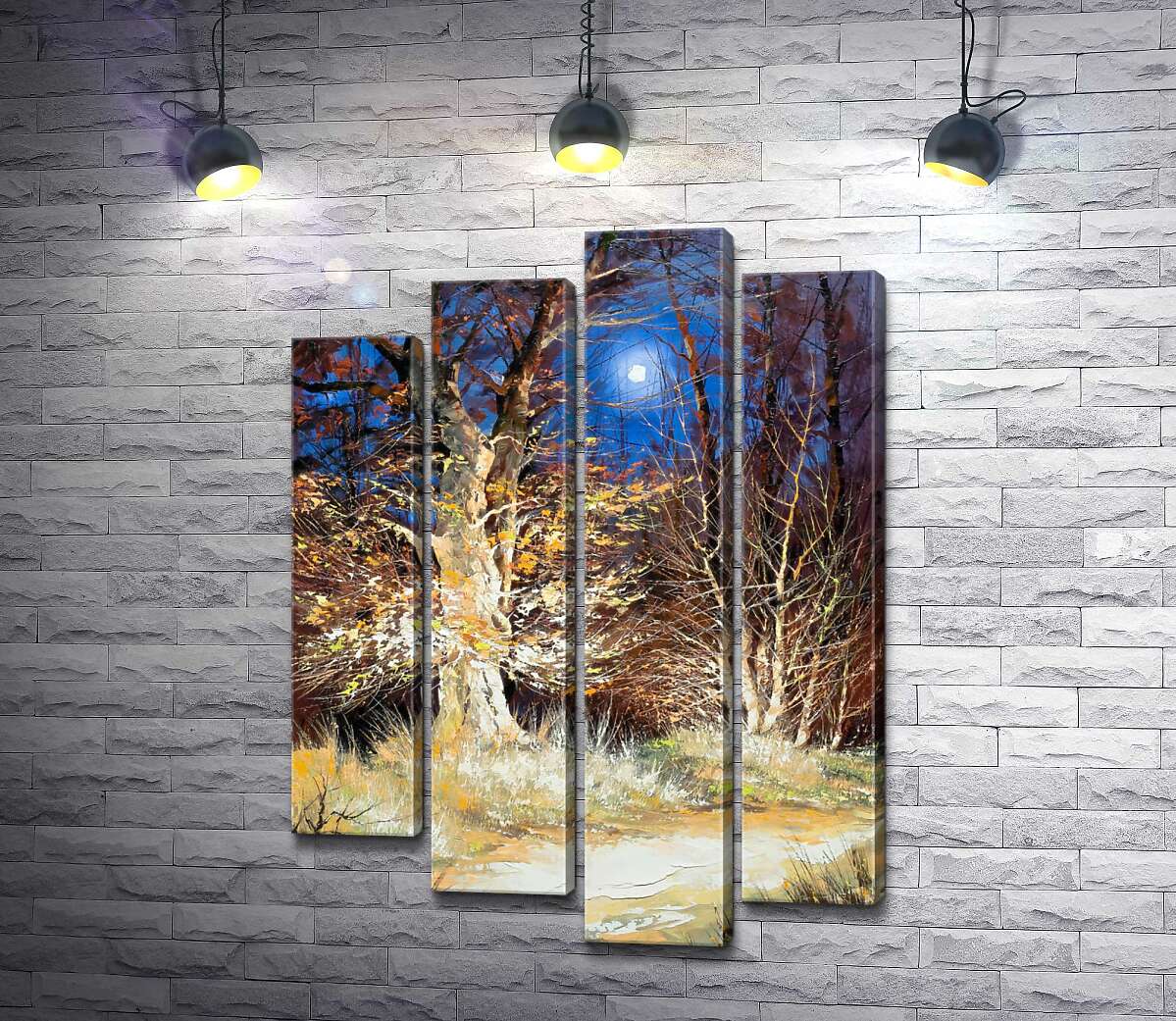 

Модульная картина ArtPoster Ночная лесная тропа в лучах света 132x183 см Модуль №21