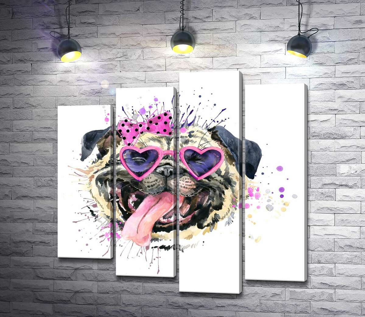 

Модульная картина ArtPoster Мопс в розовых очках высунул язык 132x131 см Модуль №21